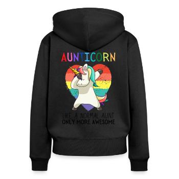 Aunticorn Dabbendes Einhorn Dabbing Unicorn Tante - Frauen Premium Bio Zip Hoodie - Schwarz - Hinten - Julia (174cm)