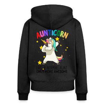 Aunticorn Tante Dabbendes Einhorn Dabbing Unicorn - Frauen Premium Bio Zip Hoodie - Schwarz - Hinten - Julia (174cm)