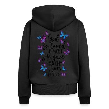 Christlicher Bibelvers Religion - Frauen Premium Bio Zip Hoodie - Schwarz - Hinten - Julia (174cm)