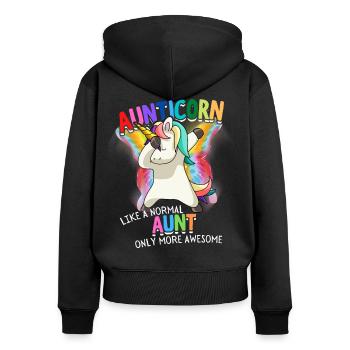 Aunticorn Tante Dabbendes Einhorn Dabbing Unicorn - Frauen Premium Bio Zip Hoodie - Schwarz - Hinten - Julia (174cm)