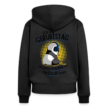 Gaming Panda Bär Zockender Gamer Geburtstag Zocken - Frauen Premium Bio Zip Hoodie - Schwarz - Hinten - Julia (174cm)