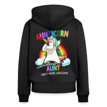 Aunticorn Tante Dabbendes Einhorn Dabbing Unicorn - Frauen Premium Bio Zip Hoodie - Schwarz - Hinten - Julia (174cm)