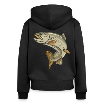 Forelle Angeln am Fluss oder See Angel Sport - Frauen Premium Bio Zip Hoodie - Schwarz - Hinten - Julia (174cm)