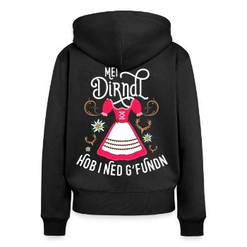 Sprüche Frauen Ersatz Tracht Dirndl - Frauen Premium Bio Zip Hoodie - Schwarz - Hinten - Julia (174cm)