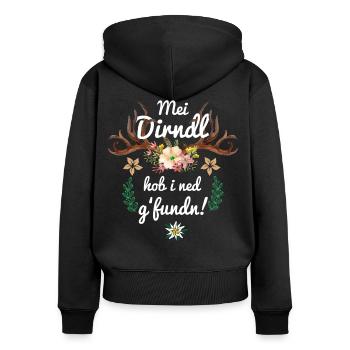 Bayrischer Dialekt Ersatz Dirndl Tracht Hirsch - Frauen Premium Bio Zip Hoodie - Schwarz - Hinten - Julia (174cm)