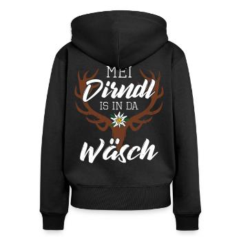 Mei Dirndl is in da Wäsch Hirsch Geweih - Frauen Premium Bio Zip Hoodie - Schwarz - Hinten - Julia (174cm)