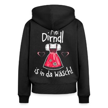 Mei Dirndl is in da Wäsch - Frauen Premium Bio Zip Hoodie - Schwarz - Hinten - Julia (174cm)