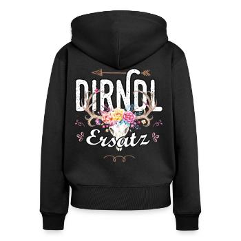Dirndl Ersatz Hirsch Geweih Madl Jägerin Tracht - Frauen Premium Bio Zip Hoodie - Schwarz - Hinten - Julia (174cm)