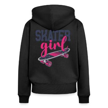 Skateboard Vintage Skater Girl - Frauen Premium Bio Zip Hoodie - Schwarz - Hinten - Julia (174cm)