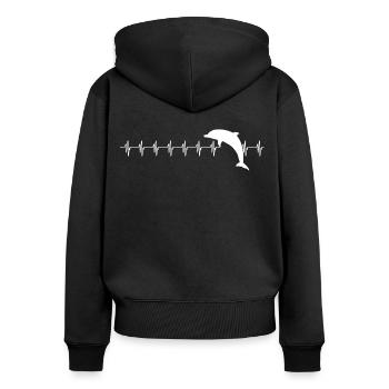 Delfin - Frauen Premium Bio Zip Hoodie - Schwarz - Hinten - Julia (174cm)