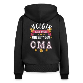 Oma Heldin - Frauen Premium Bio Zip Hoodie - Schwarz - Hinten - Julia (174cm)