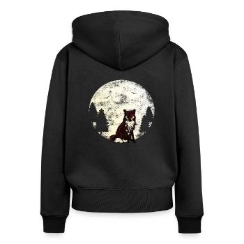 Fuchs Wald - Frauen Premium Bio Zip Hoodie - Schwarz - Hinten - Julia (174cm)