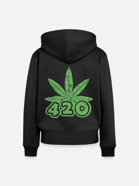 420 Cannabisblatt - Frauen Premium Bio Zip Hoodie - Schwarz