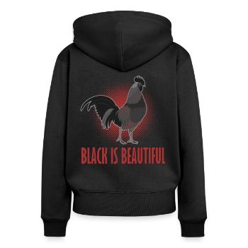 Cemani Hahn schwarz Huehnerrasse - Frauen Premium Bio Zip Hoodie - Schwarz - Hinten - Julia (174cm)