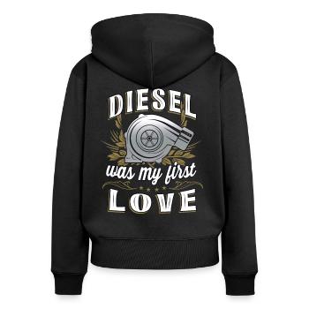 Diesel was my first love - Women's Premium Organic Zip Hoodie - black - Back - Julia (174cm)