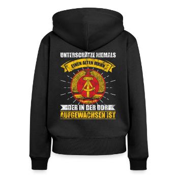 DDR Ossi Ostdeutschland - Frauen Premium Bio Zip Hoodie - Schwarz - Hinten - Julia (174cm)