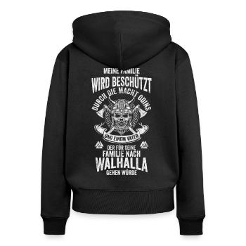 Stolzer Vater - Vatertag Geschenkidee - Frauen Premium Bio Zip Hoodie - Schwarz - Hinten - Julia (174cm)