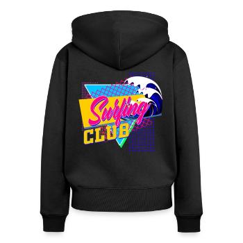 Fête des années 80 - Sweat à capuche zippé Premium bio Femme - noir - Dos - Julia (174cm)