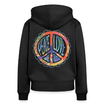 Peacezeichen Harmonie - Frauen Premium Bio Zip Hoodie - Schwarz - Hinten - Julia (174cm)