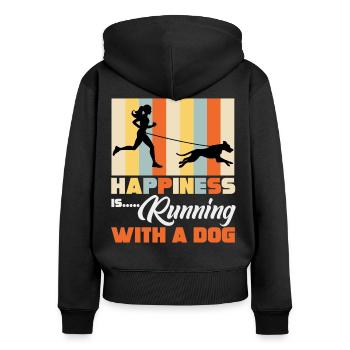 Hunde Sport, Canicross - Frauen Premium Bio Zip Hoodie - Schwarz - Hinten - Julia (174cm)