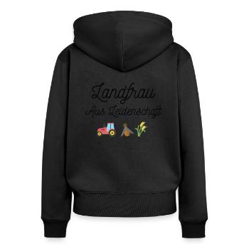 Landfrau aus Leidenschaft lustiges Statement - Frauen Premium Bio Zip Hoodie - Schwarz - Hinten - Julia (174cm)