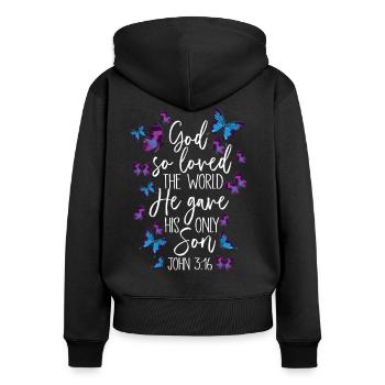 Christlicher Bibelvers Religion - Frauen Premium Bio Zip Hoodie - Schwarz - Hinten - Julia (174cm)