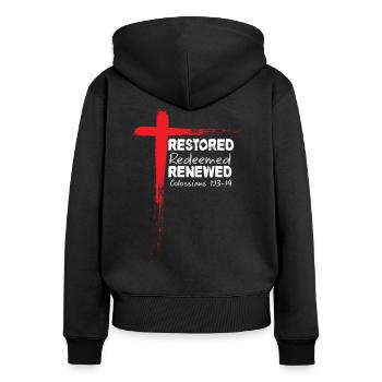 Christlicher Bibelvers Religion Kreuz - Frauen Premium Bio Zip Hoodie - Schwarz - Hinten - Julia (174cm)