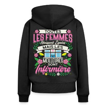 Infirmière Scolaire Humour Cadeaux - Sweat à capuche zippé Premium bio Femme - noir - Dos - Julia (174cm)