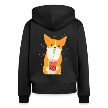 Bubble Tea Corgi - Sweat à capuche zippé Premium bio Femme - noir - Dos - Julia (174cm)