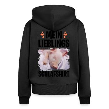 Mein lieblings Schlafshirt Teacup Schwein Minischw - Frauen Premium Bio Zip Hoodie - Schwarz - Hinten - Julia (174cm)