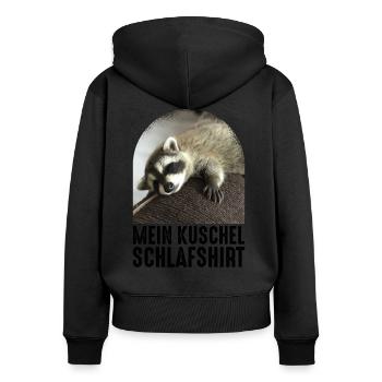 Mein kuschel Schlafshirt Affee Waschbär - Frauen Premium Bio Zip Hoodie - Schwarz - Hinten - Julia (174cm)