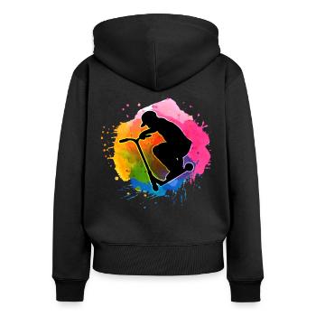 Coloré aquarelle stuntscooters scooters stunt - Sweat à capuche zippé Premium bio Femme - noir - Dos - Julia (174cm)