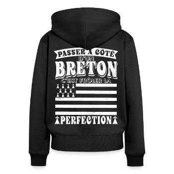Breton Rigolo Cadeau pour Hommes de la Bretagne - Sweat à capuche zippé Premium bio Femme - noir - Dos - Julia (174cm)