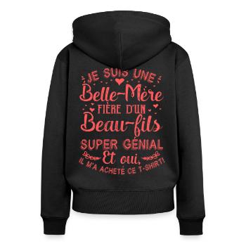 Belle-Maman Belle-Mère Maman-Bonus Fete Des Meres - Sweat à capuche zippé Premium bio Femme - noir - Dos - Julia (174cm)