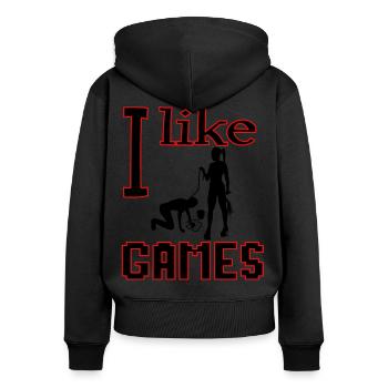 I like Games Domina Herrin - Frauen Premium Bio Zip Hoodie - Schwarz - Hinten - Julia (174cm)