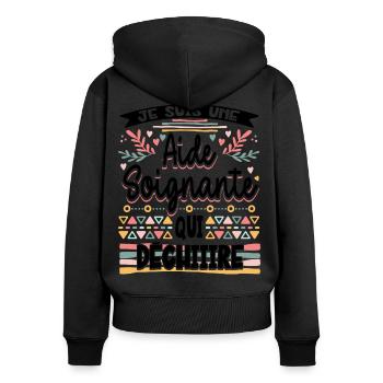 Aide Soignante Humour Aides Soignants - Sweat à capuche zippé Premium bio Femme - noir - Dos - Julia (174cm)