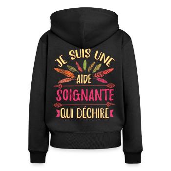 Aide Soignante Humour Aides Soignants - Sweat à capuche zippé Premium bio Femme - noir - Dos - Julia (174cm)