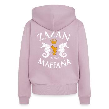 ZAZAN TCHANGA MAFFANA - Sweat à capuche zippé Premium bio Femme - rose poudré - Dos - Julia (174cm)