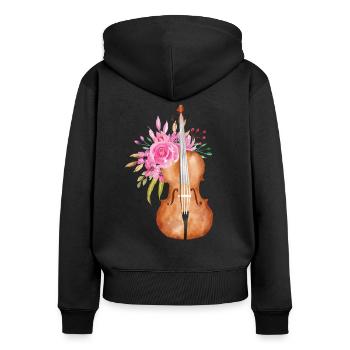 Violine Geige Cello Musik Blumen Rose Watercolor - Frauen Premium Bio Zip Hoodie - Schwarz - Hinten - Julia (174cm)