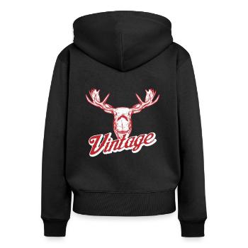 Cadeau vintage orignal - Sweat à capuche zippé Premium bio Femme - noir - Dos - Julia (174cm)