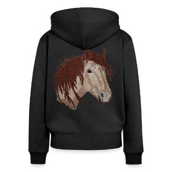 Cheval, tête de cheval, chevaux - Sweat à capuche zippé Premium bio Femme - noir - Dos - Julia (174cm)