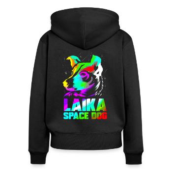 Laika Space Dog Soviet Union Russia Space Travel - Women's Premium Organic Zip Hoodie - black - Back - Julia (174cm)