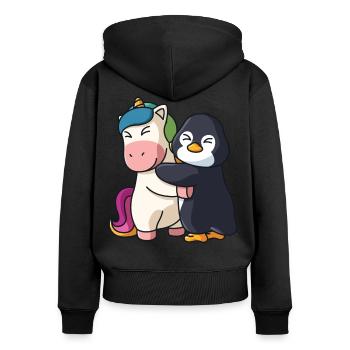Einhorn und Pinguin Liebe süßes niedliche Tiere - Frauen Premium Bio Zip Hoodie - Schwarz - Hinten - Julia (174cm)