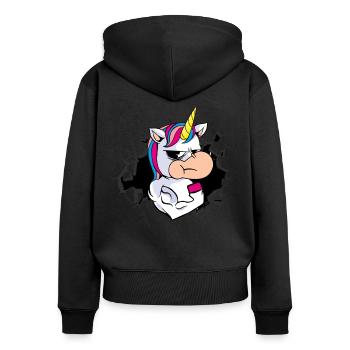 Licorne muscle puissance - Sweat à capuche zippé Premium bio Femme - noir - Dos - Julia (174cm)
