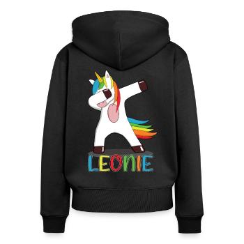 Leonie Name Vorname Namenstag Unicorn Einhorn - Frauen Premium Bio Zip Hoodie - Schwarz - Hinten - Julia (174cm)