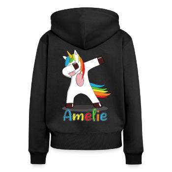 Amelie Nom Prénom Jour De Licorne Idée cadeau - Sweat à capuche zippé Premium bio Femme - noir - Dos - Julia (174cm)