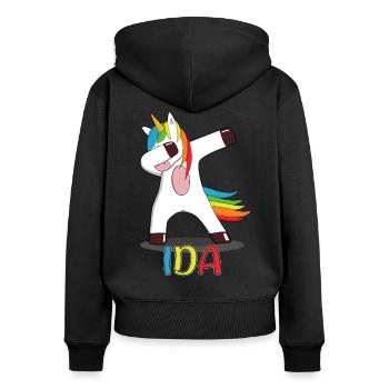 Ida Name Name Name Day Unicorn Gift - Women's Premium Organic Zip Hoodie - black - Back - Julia (174cm)