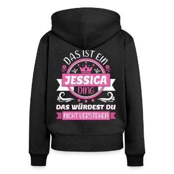 Jessica Name Vorname Namenstag Namensgeschenk - Frauen Premium Bio Zip Hoodie - Schwarz - Hinten - Julia (174cm)