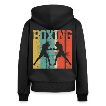 Boxen Retro - Frauen Premium Bio Zip Hoodie - Schwarz - Hinten - Julia (174cm)