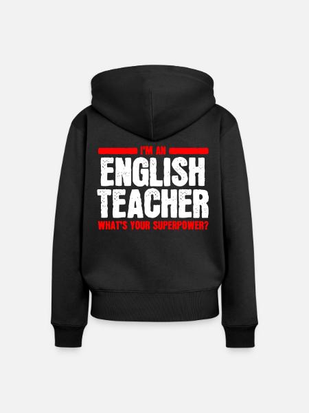 Englischlehrer Englischer Supermachtlehrer - Frauen Premium Bio Zip Hoodie - Schwarz